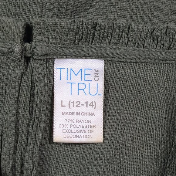 Olive Green Lace Trim Embroidered Blouse Time and Tru L Boho Festival - Picture 5 of 13